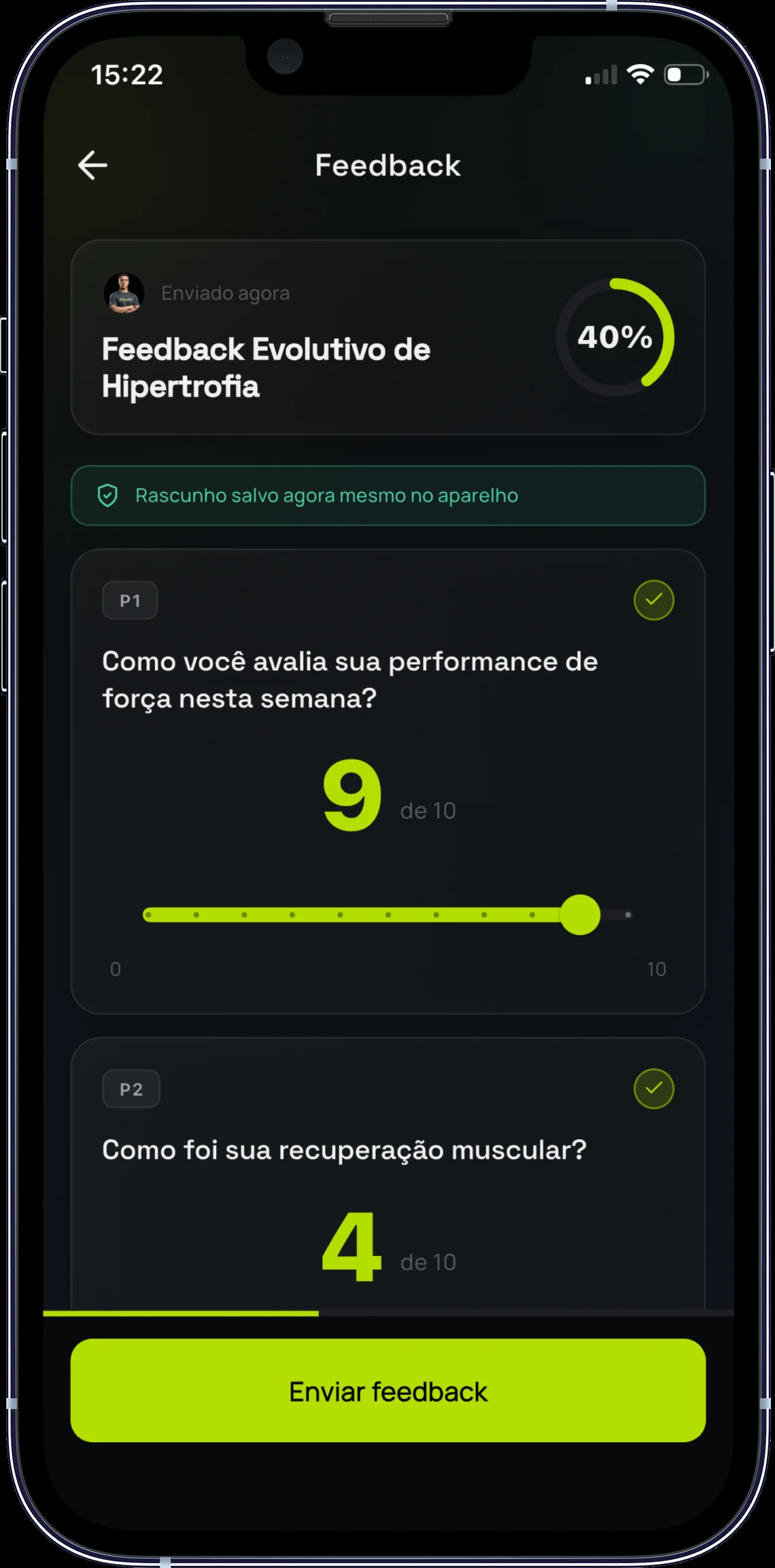 Aluno responde check-in no app
