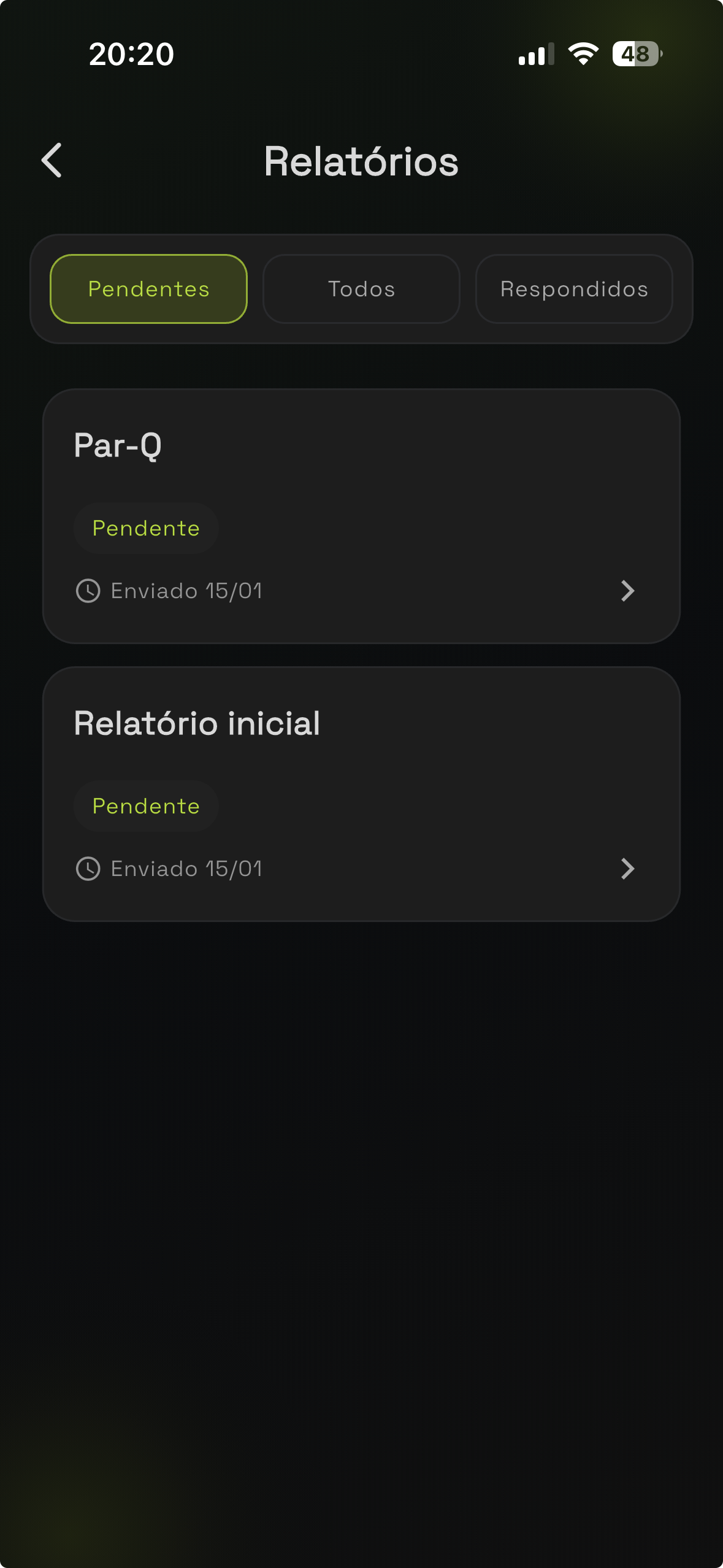Relatórios no app do aluno