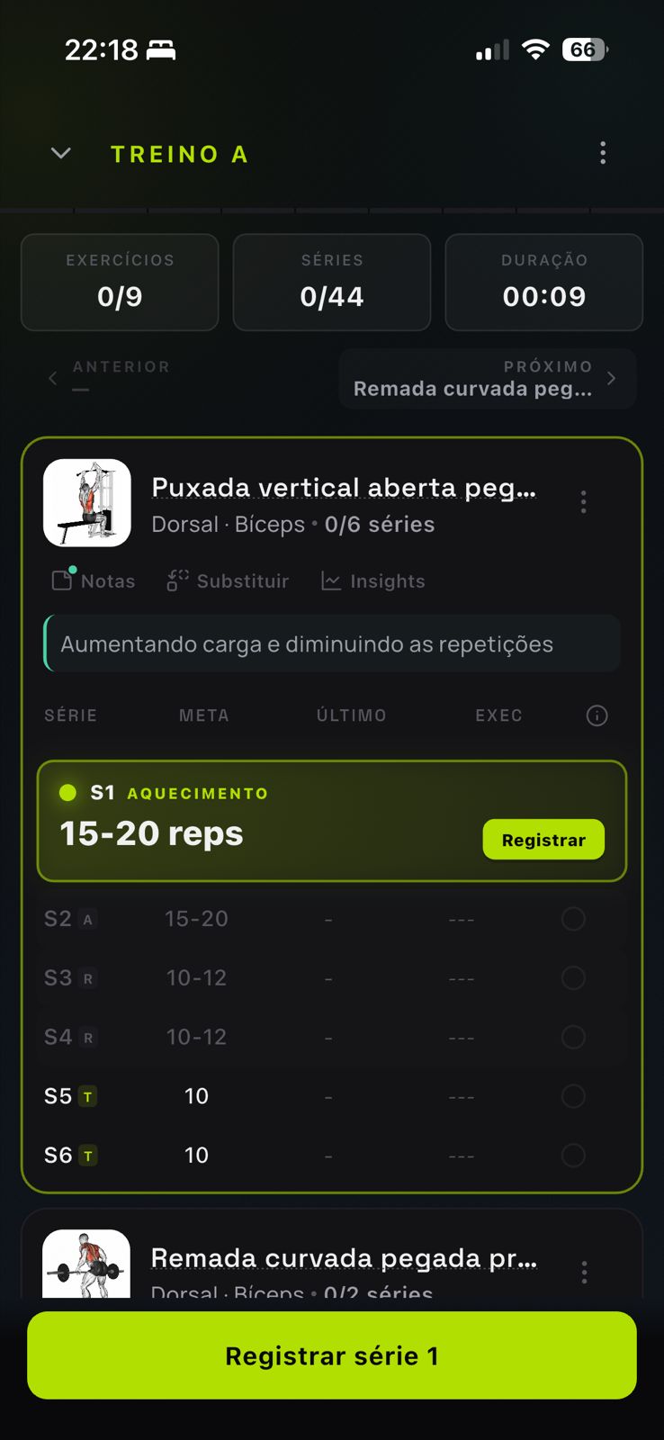 App do aluno — treino