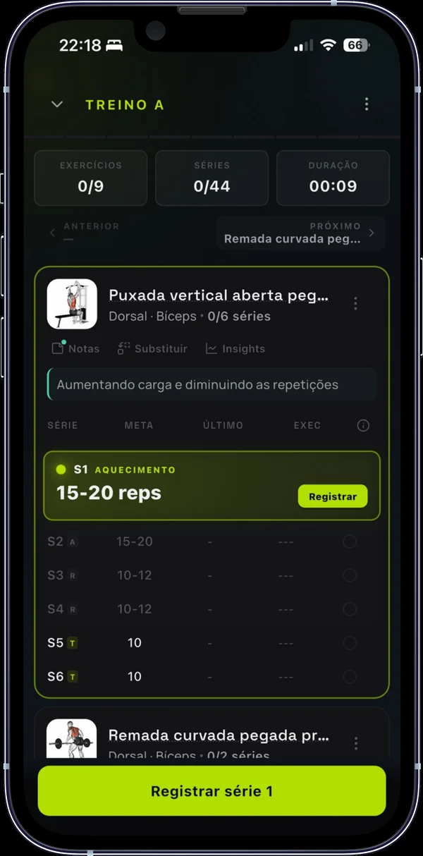 App do aluno — visão do dia