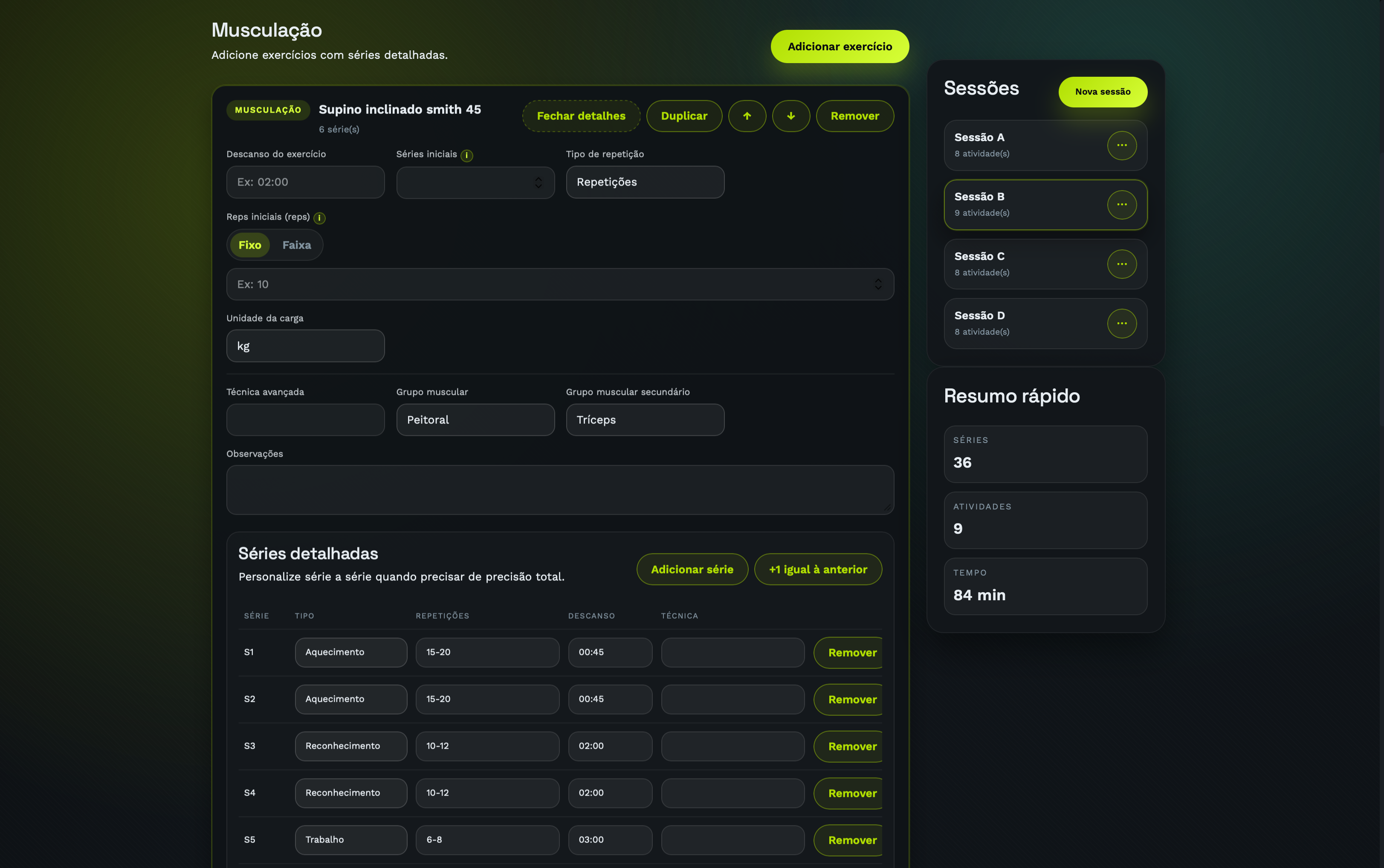 Dashboard do Strength+ Coach