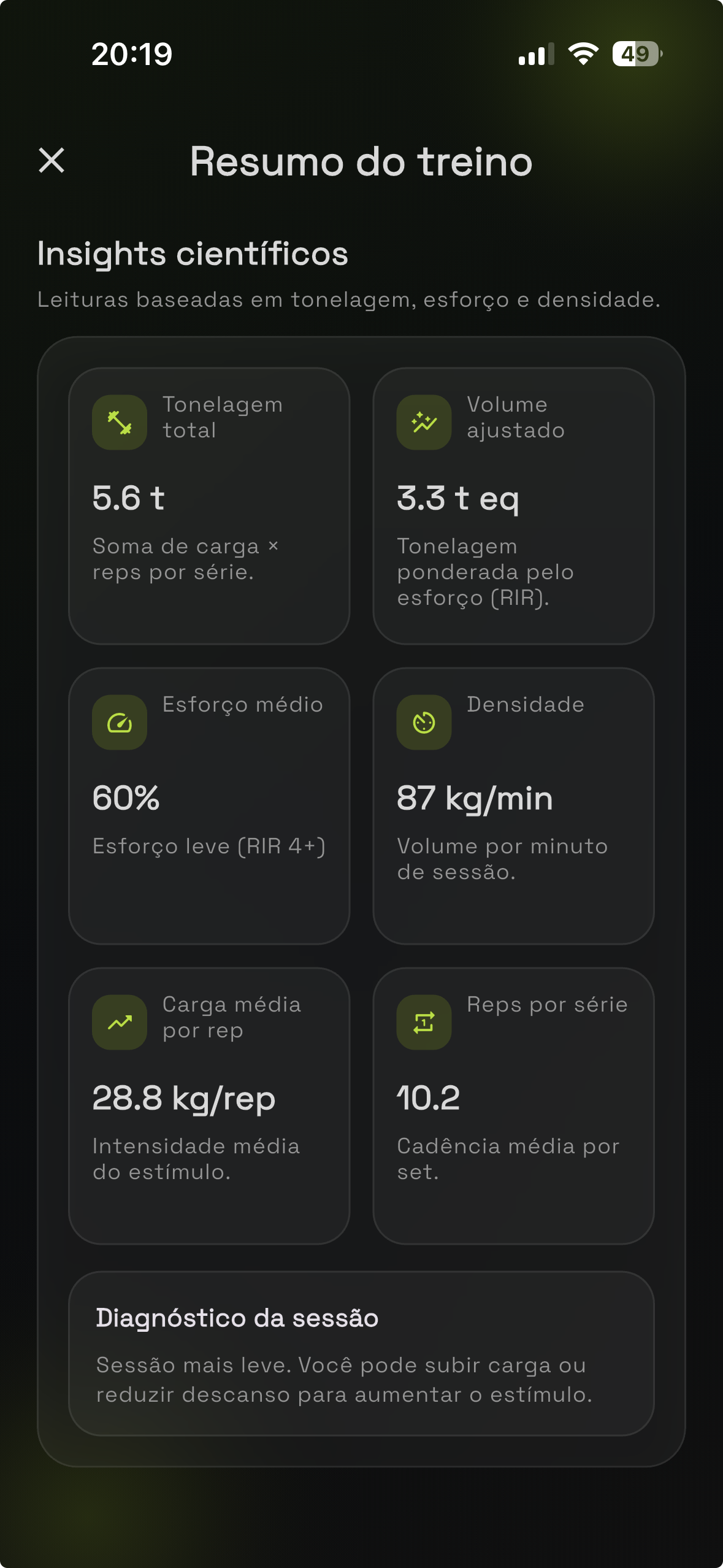 Evolução no app do aluno
